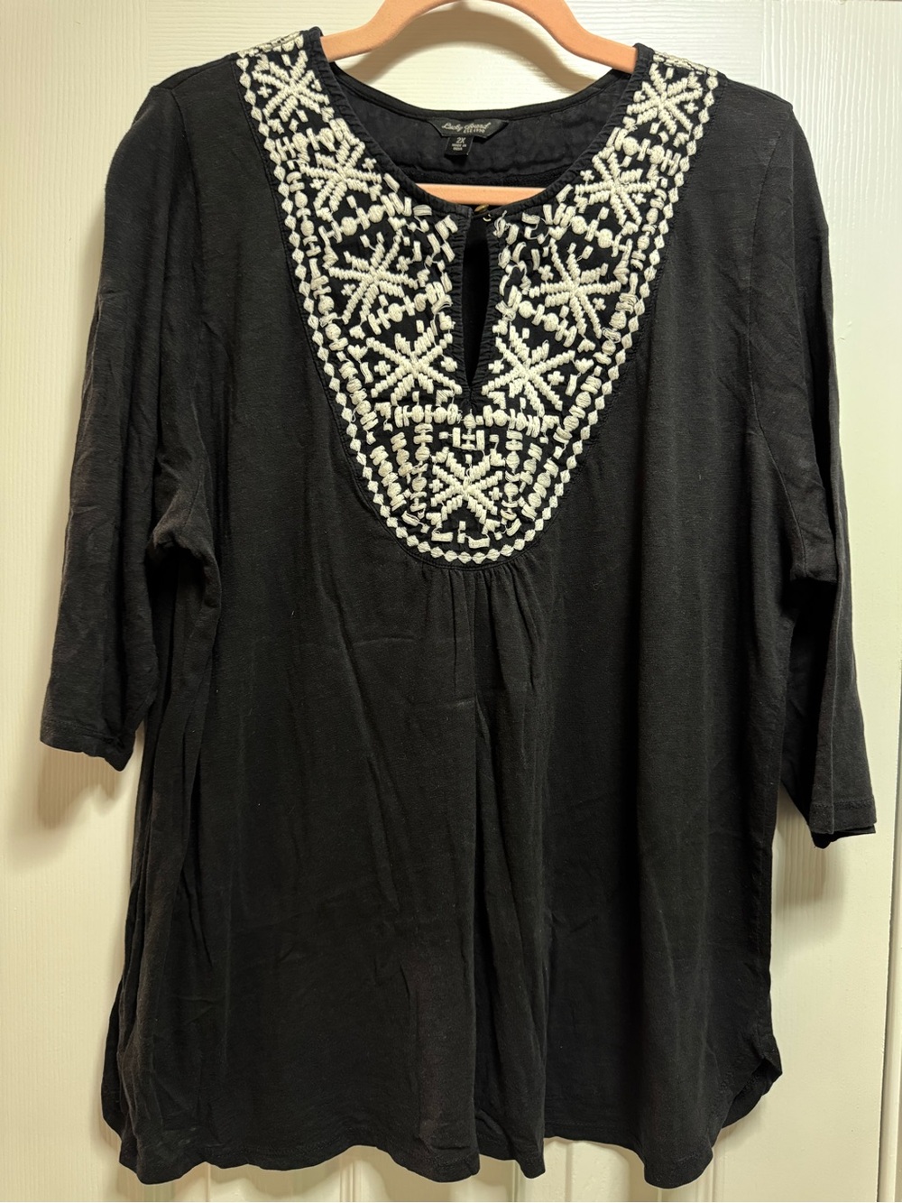 Lucky Brand Black Tunic with White Embroidered Yoke